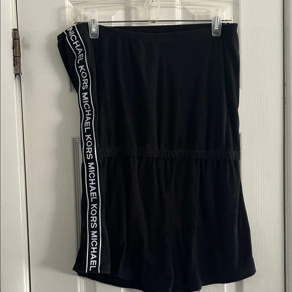MICHAEL KORS BLACK TERRY STRAPLESS LOGO-TAPE ROMPER SIZE L